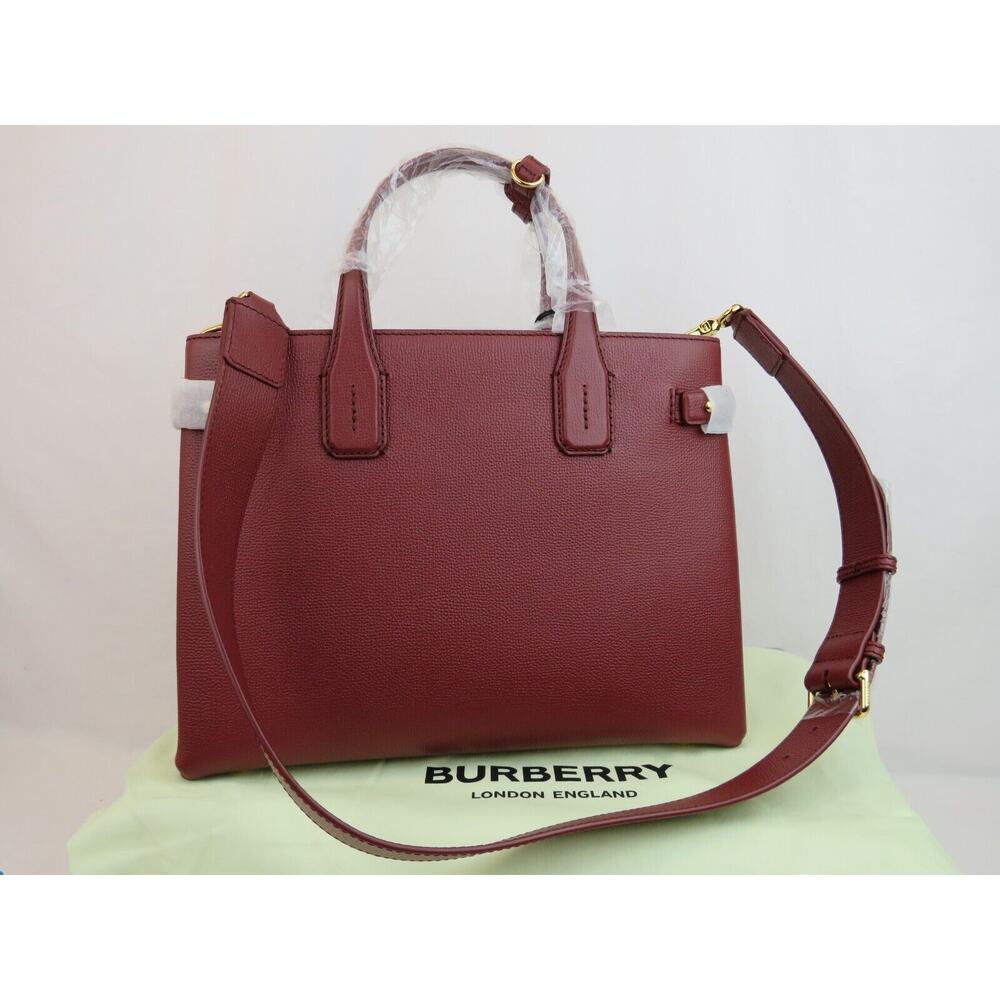 $1790 BURBERRY BANNER BURGUNDY LEATHER CHECK CANVAS SHOULDER MEDIUM TOTE BAG - Picture 9 of 15
